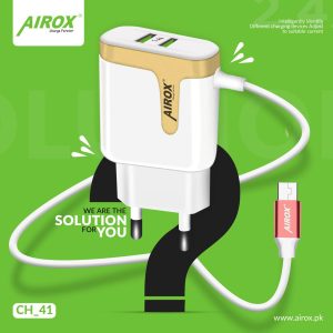 Airox Micro Usb Fast 2.4A Mobile Charger  Wall Charger  2 Usb  CH41
