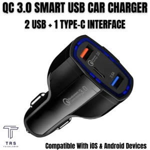 Fast Car Charger Qualcomm 3.0 - Dual USB Port + PD port - 1820W Quick Car Charger With Type-C