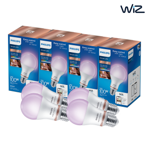 Philips Wiz WiFi Color Smart LED Bulb- 13W (Eq. 100W) E27- Pack of 4- 16 million colors- Voice control with Google Assistant, Alexa or Siri shortcuts