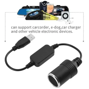 USB Port to 12V Car Lighter Socket Female Converter Adapter Cord