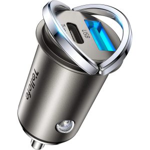 USB C Car Charger 38W PD 38W QC Dual USB Super Fast Car Charger Zinc Alloy Mini Unique Flush Fit Pull Ring Fast Charging