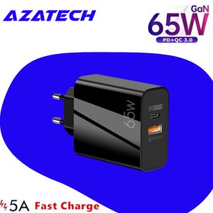 AzaTech Supercharge PD 65W GaN USB C Charger Type C 33W USB QC3.0 Fast USB Wall Charger Adapter