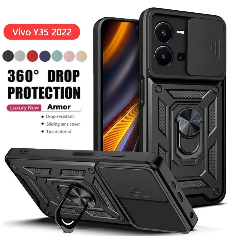 Vivo V25 Vivo V25e Case Card Slot Slide Camera Lens Ring Stand Casing Military Grade Shockproof Cover
