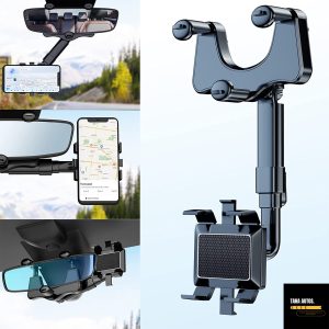 New 360° Rearview Mirror Phone Holder for Car Multifunctional Mount Phone and GPS, SELFIE