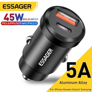 Essager 45W USB Car Charger QC 4.0 PD 3.0 SCP 5A USB Type C Fast Charging