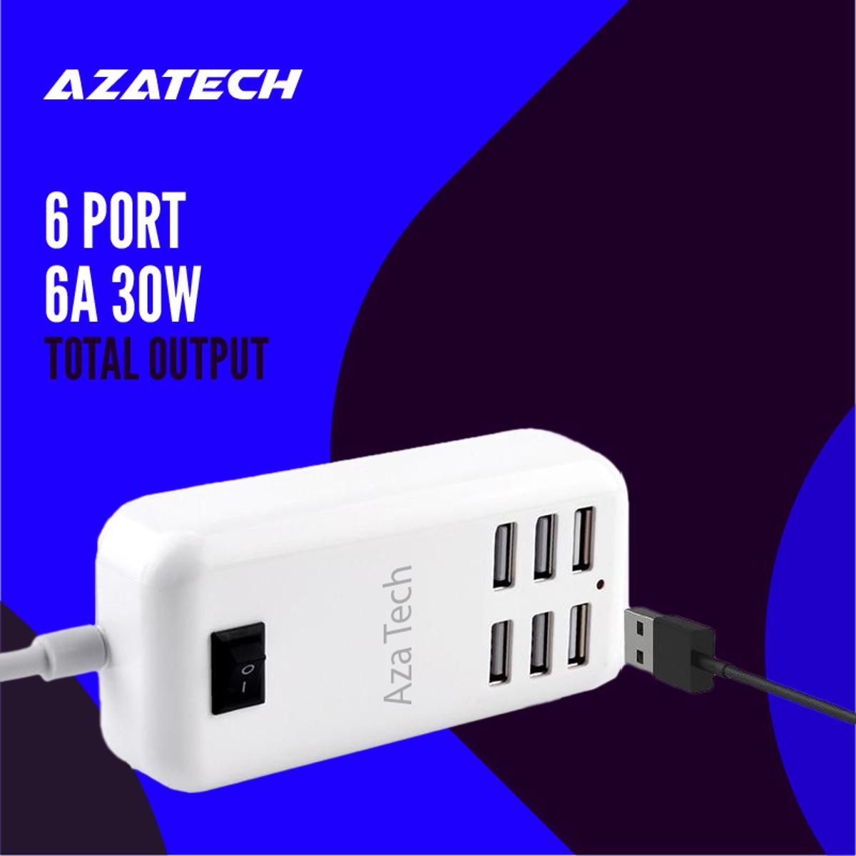 AzaTech 6 USB Port Fast Charger HUB 30W 5V6A 1.5M Smart Wall Socket Extension Power Wall Adapter Charging