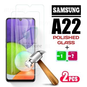 Pack of 2 - Samsung Galaxy A22 - Polished tempered glass protector with cleaning wipes