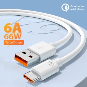 Turbo Fast Charging Type C Cable 6A 66 Watt Pure Copper 4 Core