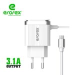 Erorex High Quality Charger, RC-02 (3.1 Ampere) Dual USB Port With Micro & Type-C Cable Pin_Erorex Charger