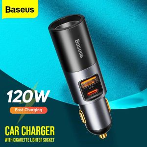Baseus Car Charger, Dual Port (Type-C + USB) Fast Charging Car Adapter with Cigarette lighter