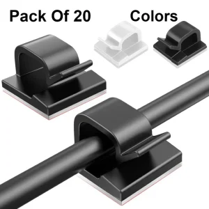 Cable Clamp Clips (Pack Of 20 Small) Self Adhesive Wire Tie Holder
