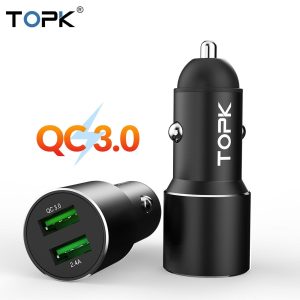 TOPK Dual USB Car Charger for iPhone Xiaomi Sansmsung,HUAWAI Quick Charge 3.0 Fast Charger Phone Charger Adapter in car
