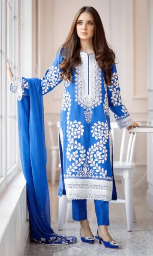 Sanobar Azfar - 3PC Lawn Heavy Embroidered Shirt With Bamber Chiffon Embroidered Dupatta
