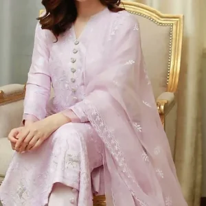 Bareeze - 3PC Lawn Heavy Embroidered Shirt With Organza Embroidered Dupatta