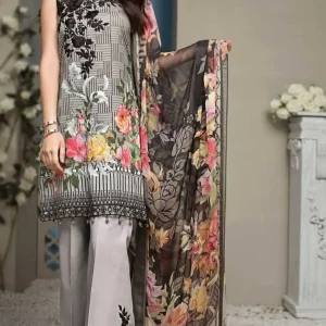Anaya - 3PC Lawn Embroidered Shirt With Printed Chiffon Dupatta