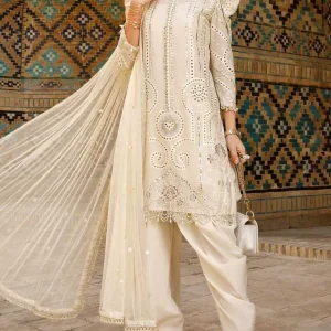 Maria.b - 3PC Lawn Front Embroidered Chicken Kari Suit Embroidered Bamber Chiffon Dupatta