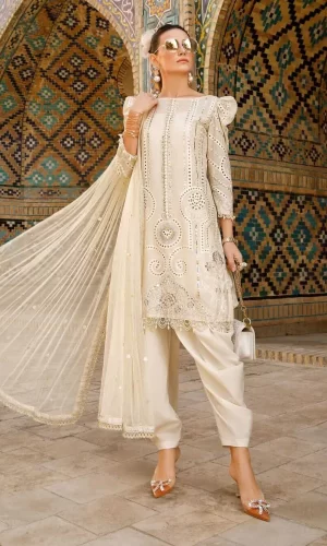 Maria.b - 3PC Lawn Front Embroidered Chicken Kari Suit Embroidered Bamber Chiffon Dupatta