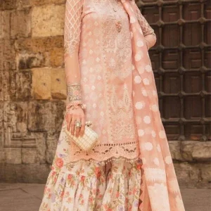 Maria.b - 3PC Lawn Neckline Embroidered Shirt With Printed Chiffon Dupatta