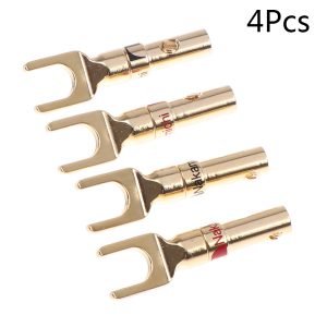 4Pcs UY Spade Gold Plated Banana Plug Audio Speaker Cable Connector Adapter_x000D