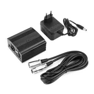 Phantom Power Supply With Adapter - 48V - Black + One XLR Audio Cable