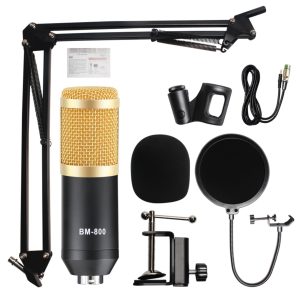 BM800 Studio Condenser XLR Microphone - BM 800 Computer PC Microphone Kit Black - Adjustable Arm Stand