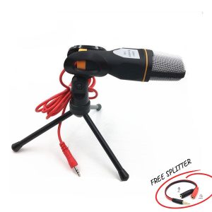 ALOGY Condenser Microphone Omnidirectional Mic 3.5mm Jack For Vlogging With Stand Holder For Sound Podcash