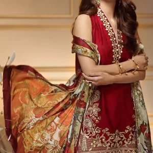 Anaya-3PC Lawn Embroidered Shirt With Printed Chiphon Dupatta