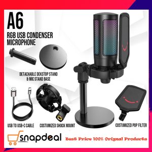 Fifine Latest RGB Microphone Model A6 AmpliGame Gaming Online Show Recording USB Microphone