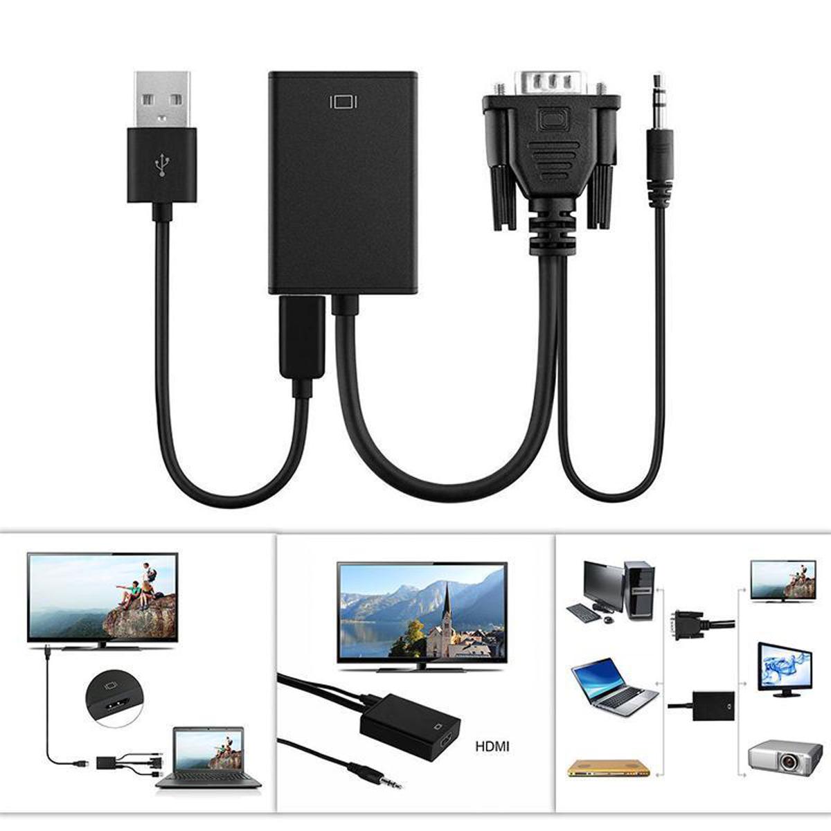 Redcolourful VGA Male To HDMI Output 1080P HD+ Audio TV AV HDTV Video Cable Converter Adapter