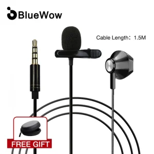 BlueWow JK-09 Tie Clip Lapel Lavalier Moving coil Microphone with earphone For Sound and Video Recording Vlogging