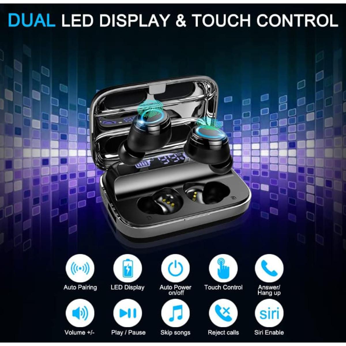 GEMS TRADERS M10 TWS Wireless Earbuds Touch, Bluetooth Earphones Headset with Microphone & Power Bank Waterproof Sports