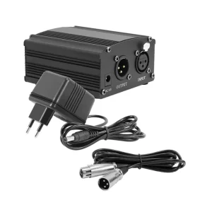 DM AUDIO 48V Phantom Power Supply - Power Adapter for Phantom - XLR 3 Pin Male To Female Microphone Cable - Black
