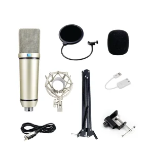 Bm800 Pro large Diaphragm Condenser Microphone - USB Sound Card - Bm 800 Microphone Silver