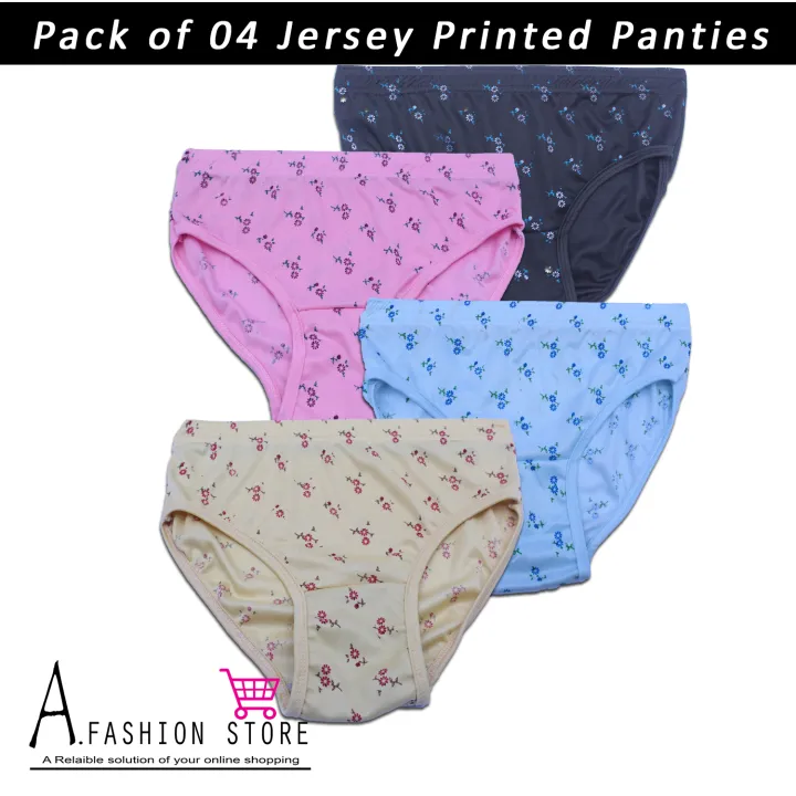 A.Fashion Pack of 04 Jersey Printed Panties For Girls Multicolour