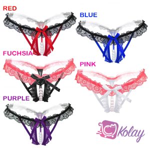 Girls Sexy Lingerie Panties Bowknot Beads Lace Waist Pearls