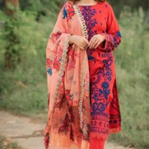 Warda - 3PC Lawn Heavy Embroidered Shirt With Bamber Dupatta