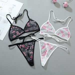 Lace Bra Set Mesh Underwear Lace-Up Underwear Set Floral