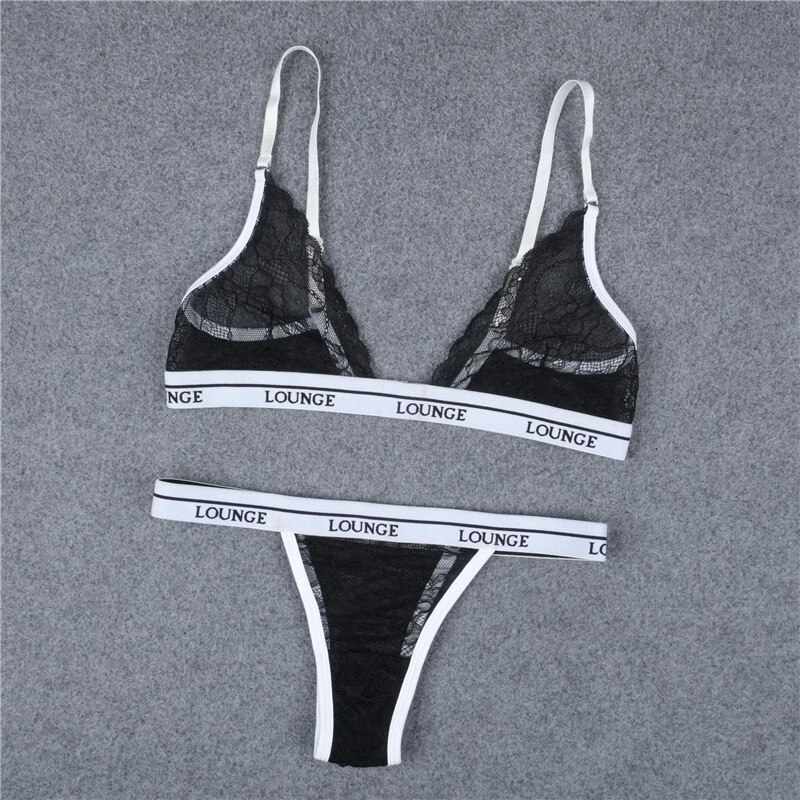 4 she women sexy lace bra set letter print lounge sexy - Image 2