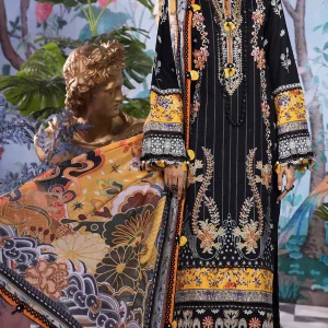 Anaya- 3PC Embroidered Printed Shirt Chiffon Dupatta