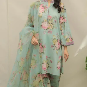 Baroque - 3PC Lawn Printed Shirt With Organza Printed Dupatta