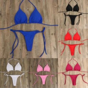 Women Swimming Halter Bra + Thong, Adjustable Straps