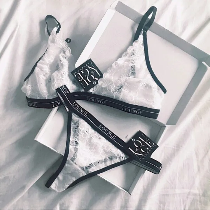 4 she women sexy lace bra set letter print lounge sexy - Image 4