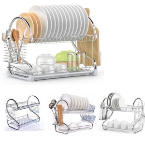 S Shape Crockery stand 2 layer with plastic tray / New