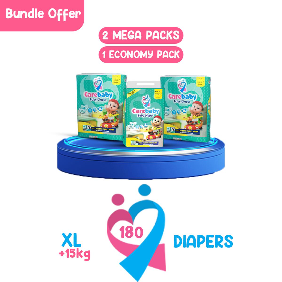 Carebaby Diapers (2 Mega Pack & 1 Economy Pack) X-Large