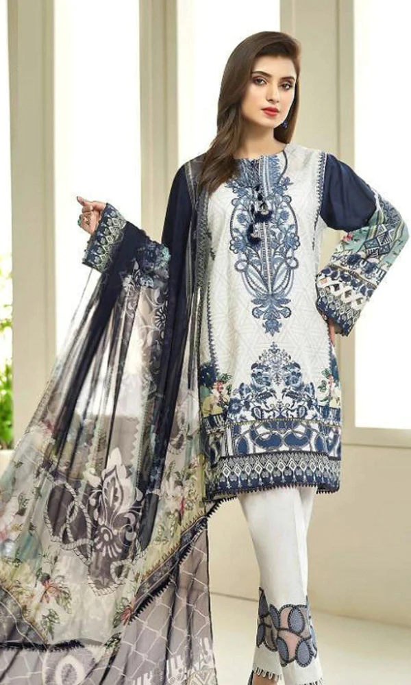 Farasha- 3PC Lawn Embroidered Printed Shirt With Printed