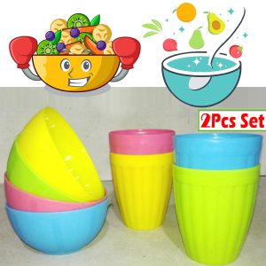 Pack of 2 Colorful Glass Bowl Set Plastic Crockery Dining Fun