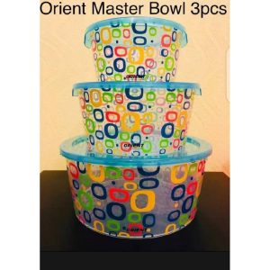 3 Piece Plastic Box Set Storage Bowl with Coloured Lid