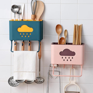 Kitchen Wall Mount Drain Drying Rack Chopsticks Cutlery Fork