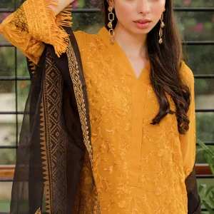 Fascino Saffron - 3PC Lawn Embroidered Shirt With Embroidered