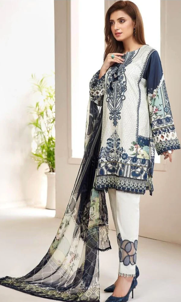 Farasha- 3PC Lawn Embroidered Printed Shirt With Printed - Image 2